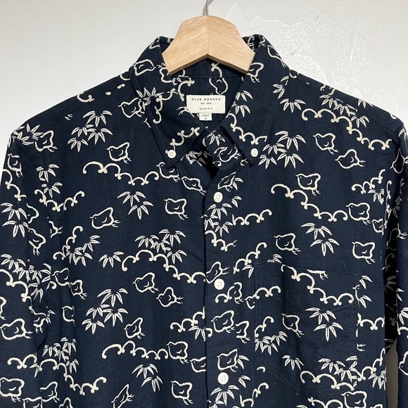 Club Monaco Navy Bird Print Slim Fit Shirt Size S - Picture 7 of 9
